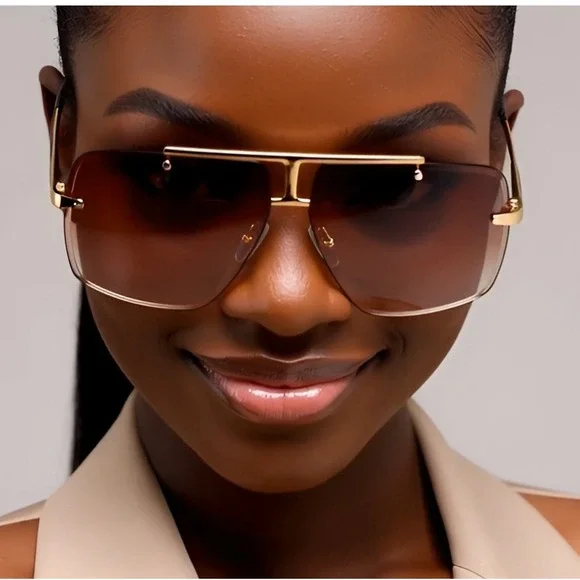 Oversized Shield Women Sunglasses Fashion Rimless‎ Lens Studded Accents Lentes - Picture 9 of 9